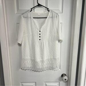 Elegant White Lace Trim Blouse Size M